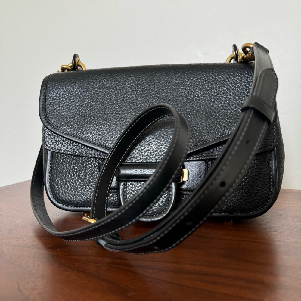 COACH Cody Black Shoulder Handbag Crossbody Flap Pebbled Leather Tabby